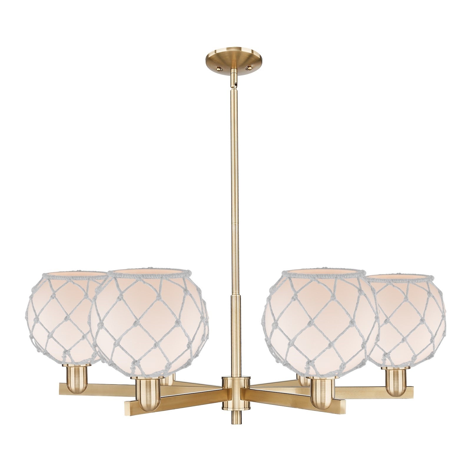 Innovations Farmhouse Rope 38in 6-Light Chandelier | Industrial Champagne Bronze Steel and White Frosted Glass with Rope | Model 716-6CR-CB-G121-8RW