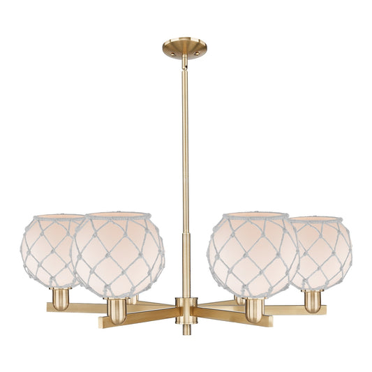 Innovations Farmhouse Rope 38in 6-Light Chandelier | Industrial Champagne Bronze Steel and White Frosted Glass with Rope | Model 716-6CR-CB-G121-8RW