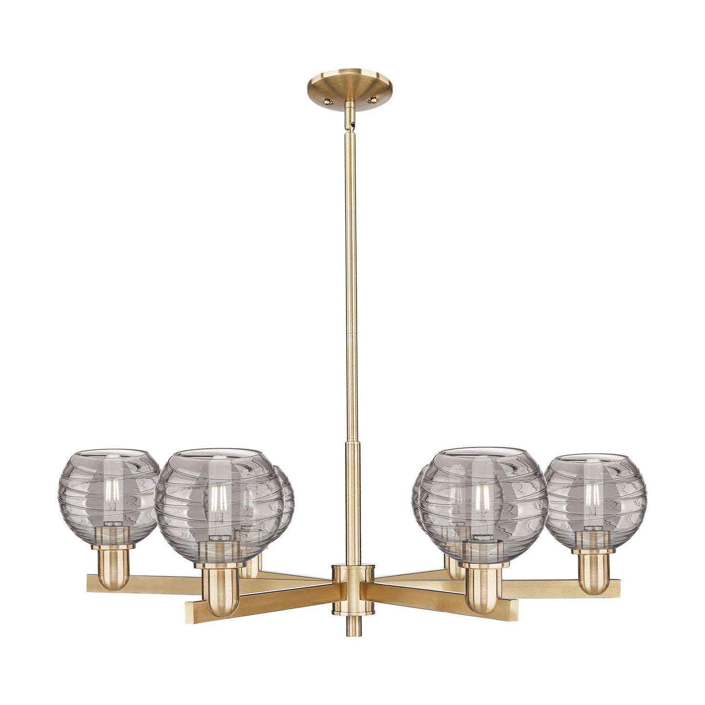 Innovations Athens Deco Swirl 35.625in 6-Light Chandelier | Industrial Champagne Bronze Steel and Light Smoke Glass | Dining | Model 716-6CR-CB-G1213-6SM