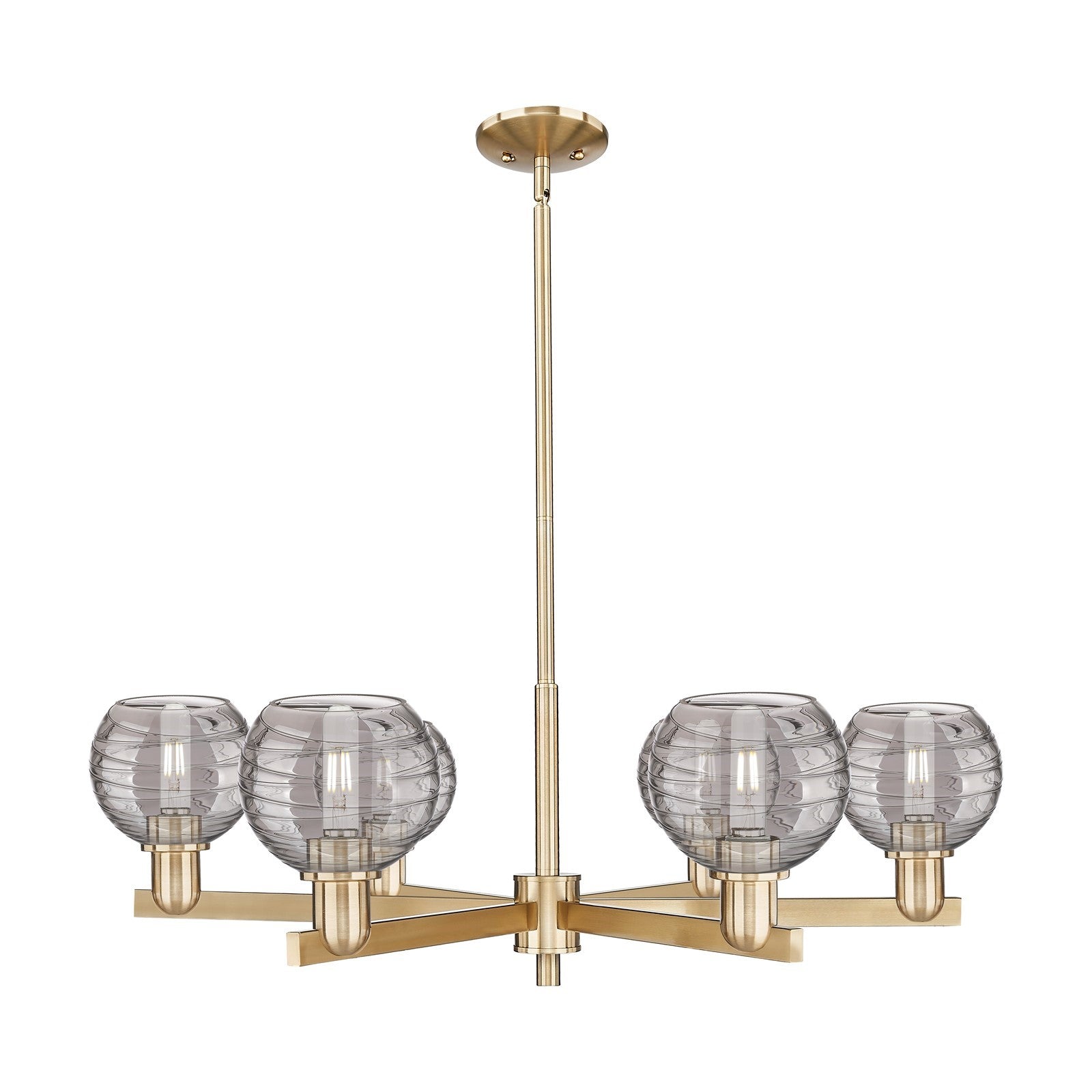 Innovations Athens Deco Swirl 35.625in 6-Light Chandelier | Industrial Champagne Bronze Steel and Light Smoke Glass | Dining | Model 716-6CR-CB-G1213-6SM