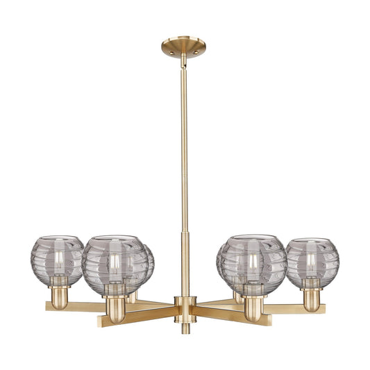 Innovations Athens Deco Swirl 35.625in 6-Light Chandelier | Industrial Champagne Bronze Steel and Light Smoke Glass | Dining | Model 716-6CR-CB-G1213-6SM