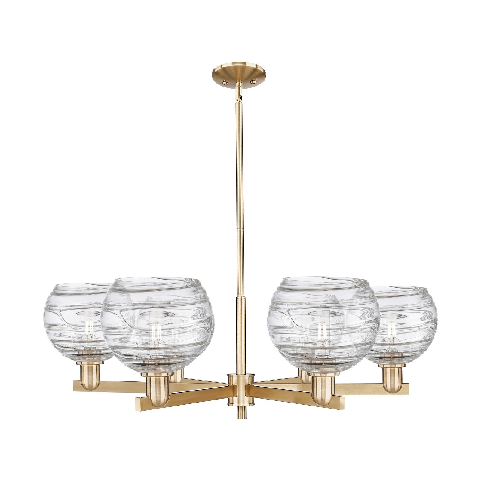 Innovations Athens Deco Swirl 38in 6-Light Chandelier | Industrial Champagne Bronze Steel and Clear Deco Swirl Glass | Dining | Model 716-6CR-CB-G1213-8CL