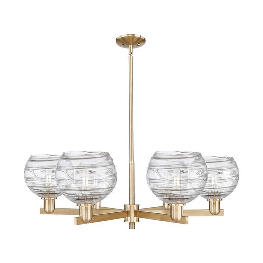 Innovations Athens Deco Swirl 38in 6-Light Chandelier | Industrial Champagne Bronze Steel and Clear Deco Swirl Glass | Dining | Model 716-6CR-CB-G1213-8CL