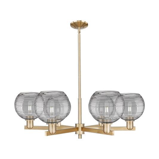 Innovations Athens Deco Swirl 38in 6-Light Chandelier | Industrial Champagne Bronze and Light Smoke Glass | Dining Room & | Model 716-6CR-CB-G1213-8SM