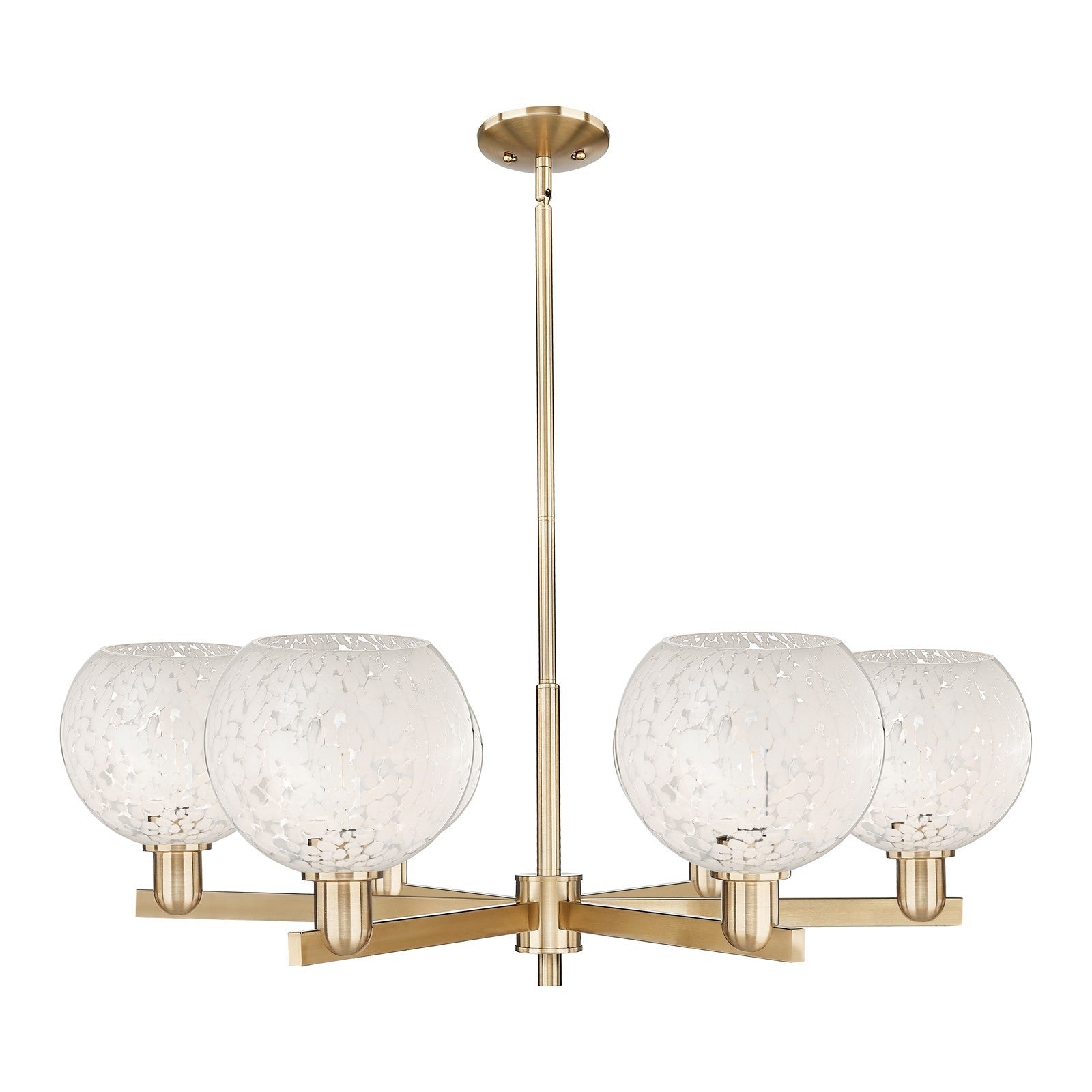 Innovations Lighting White Mouchette 38in 6-Light Chandelier | Industrial Champagne Bronze Steel and White Mouchette Glass | Model 716-6CR-CB-G1216-8WM