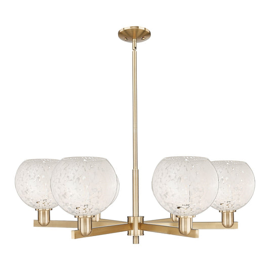 Innovations Lighting White Mouchette 38in 6-Light Chandelier | Industrial Champagne Bronze Steel and White Mouchette Glass | Model 716-6CR-CB-G1216-8WM