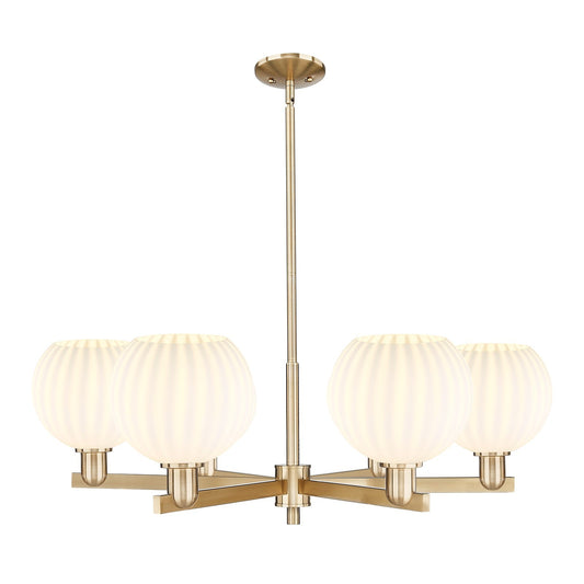 Innovations Lighting Arcadia 38in 6-Light Chandelier | Industrial Champagne Bronze Steel and White Venetian Glass | Dining | Model 716-6CR-CB-G1217-8WV