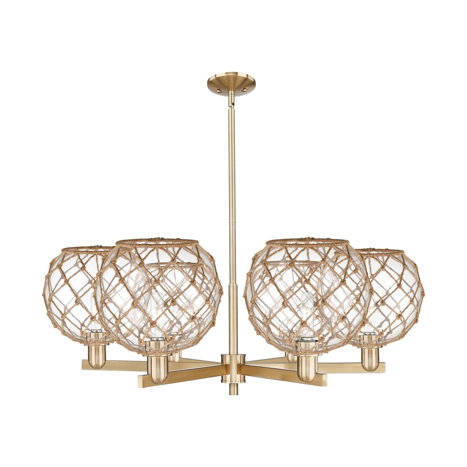 Innovations Farmhouse Rope 40in 6-Light Chandelier | Industrial Champagne Bronze Steel and Clear Glass with Brown Rope | Model 716-6CR-CB-G122-10RB