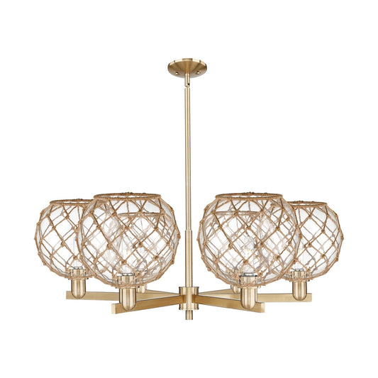 Innovations Farmhouse Rope 40in 6-Light Chandelier | Industrial Champagne Bronze Steel and Clear Glass with Brown Rope | Model 716-6CR-CB-G122-10RB