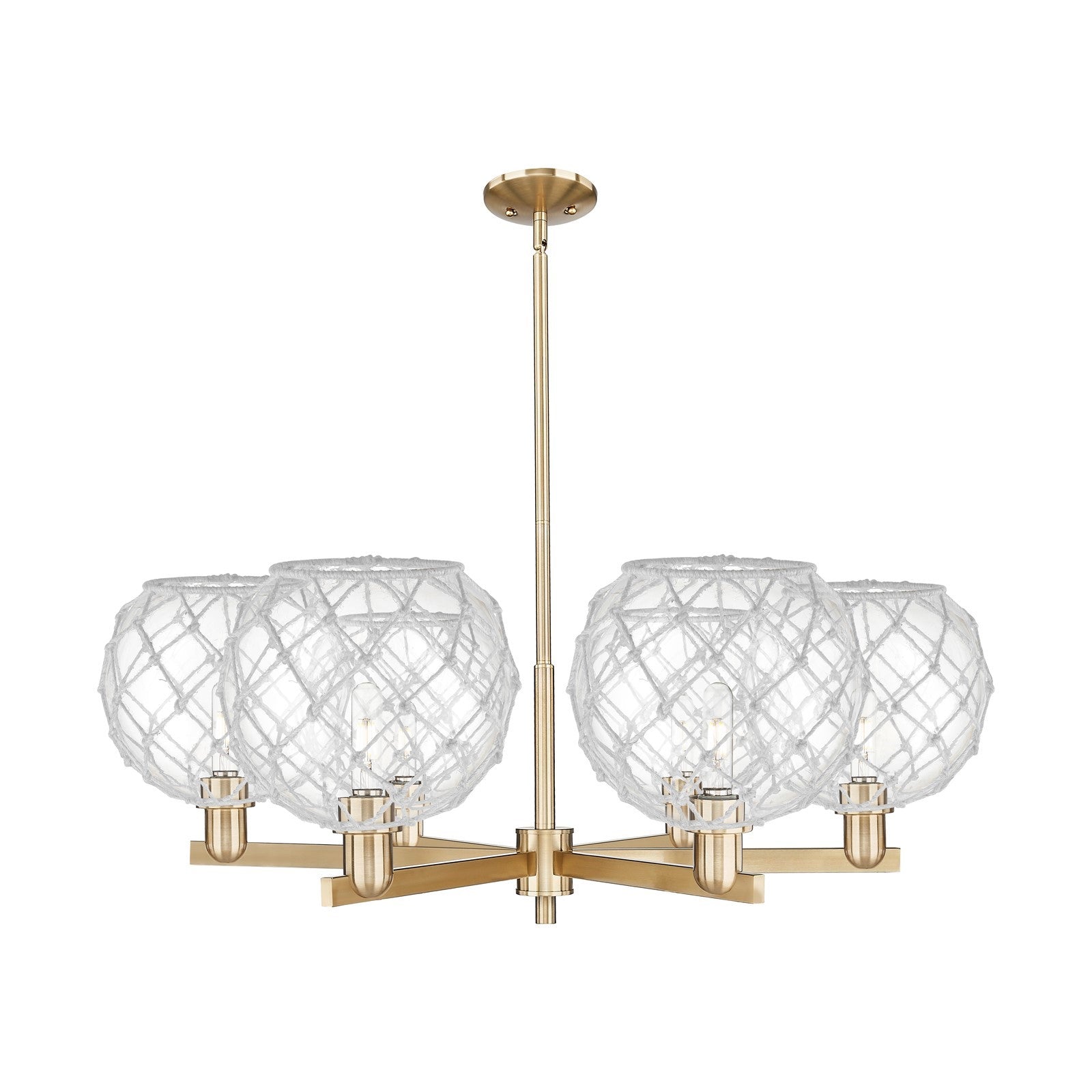 Innovations Farmhouse Rope 40in 6-Light Chandelier | Industrial Champagne Bronze Steel and Clear Glass with White Rope | Model 716-6CR-CB-G122-10RW