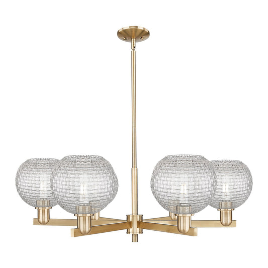 Innovations Athens 38in 6-Light Chandelier | Industrial Champagne Bronze Steel and Clear Basket Weave Glass | Dining Room & | Model 716-6CR-CB-G122C-8CL