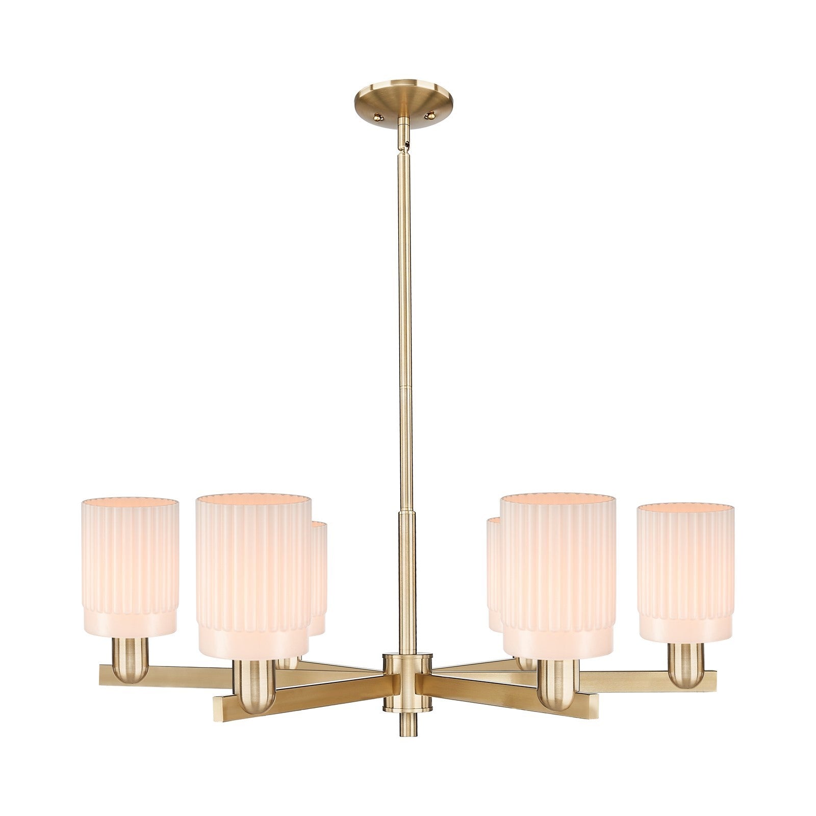 Innovations Hadley 34in 6-Light Chandelier | Industrial Champagne Bronze Steel and Matte White Ribbed Glass | Dining Room & Living | Model 716-6CR-CB-G341