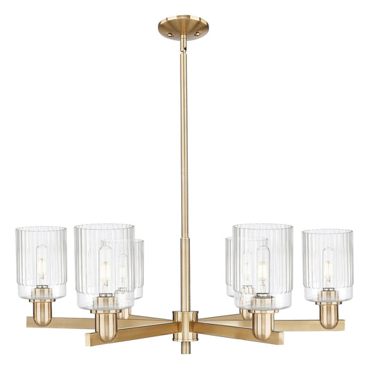 Innovations Hadley 34in 6-Light Chandelier | Industrial Champagne Bronze Steel and Clear Ribbed Glass | Living Room & Dining Room | Model 716-6CR-CB-G342