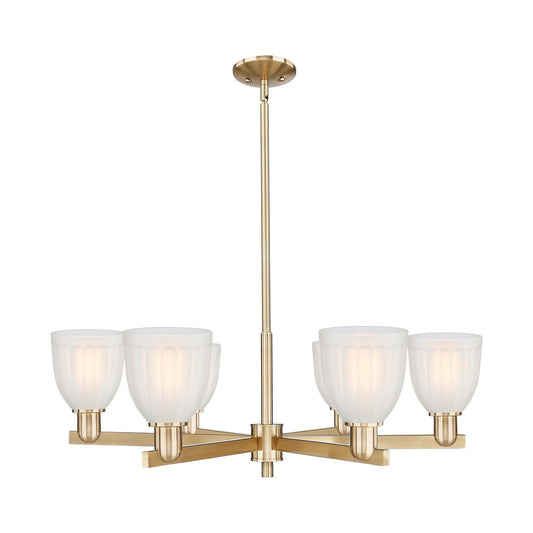 Innovations Brookfield 36in 6-Light Chandelier | Industrial Champagne Bronze Steel and White Frosted Ribbed Glass | Dining Room & | Model 716-6CR-CB-G441