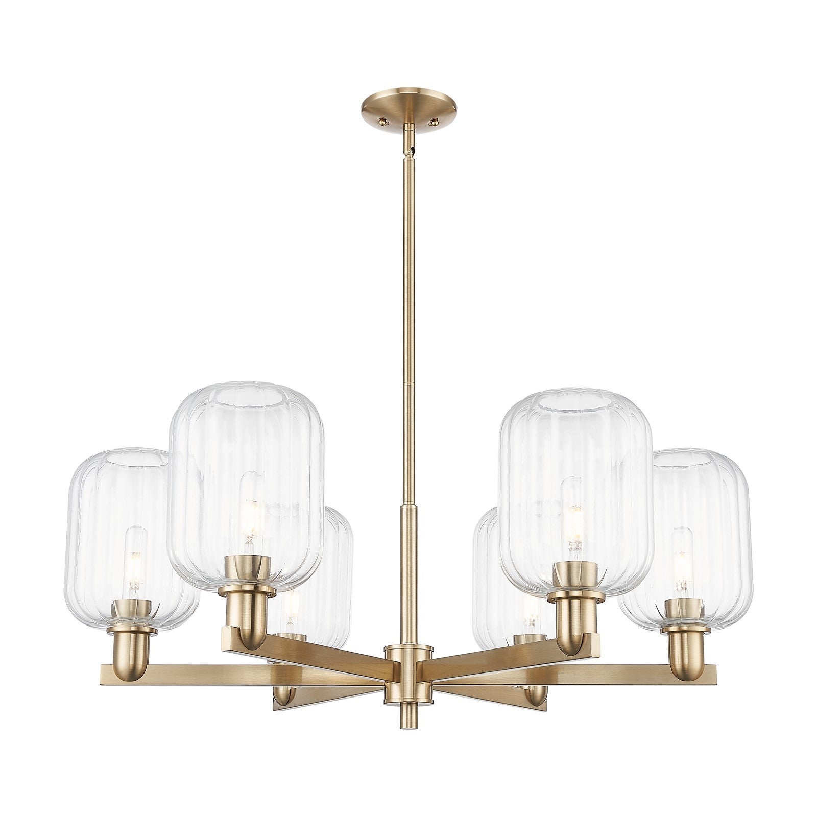 Innovations Preston Cylinder 36.5in 6-Light Chandelier | Industrial Champagne Bronze Steel and Clear Glass | Dining Room & | Model 716-6CR-CB-G460-7CL