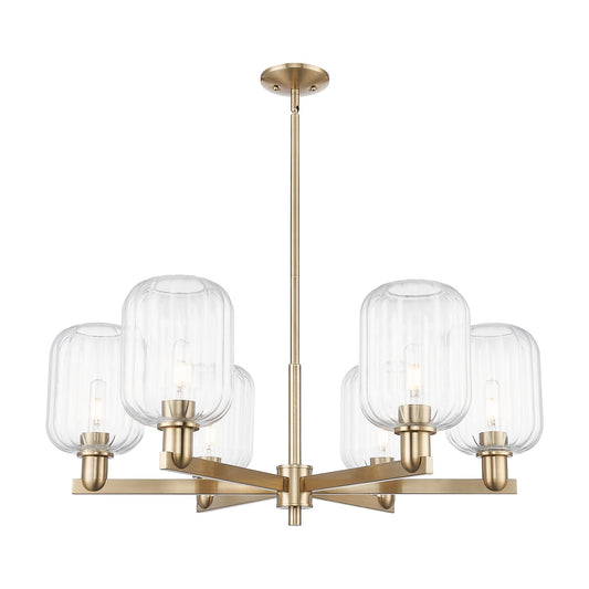 Innovations Preston Cylinder 36.5in 6-Light Chandelier | Industrial Champagne Bronze Steel and Clear Glass | Dining Room & | Model 716-6CR-CB-G460-7CL