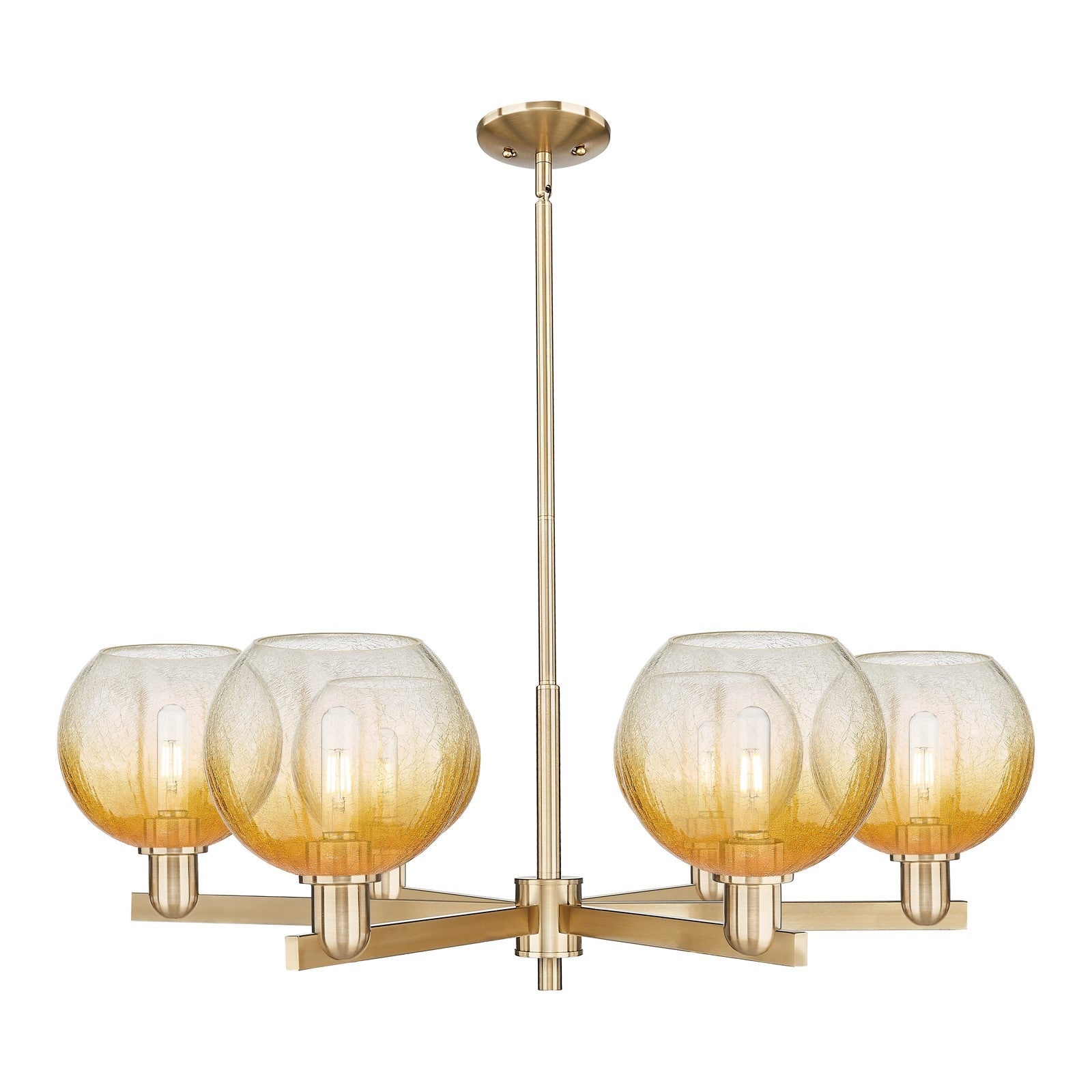Innovations Brookhaven Globe 37.75in 6-Light Chandelier | Industrial Champagne Bronze Steel and Amber Glass | Dining Room & | Model 716-6CR-CB-G483-8AM