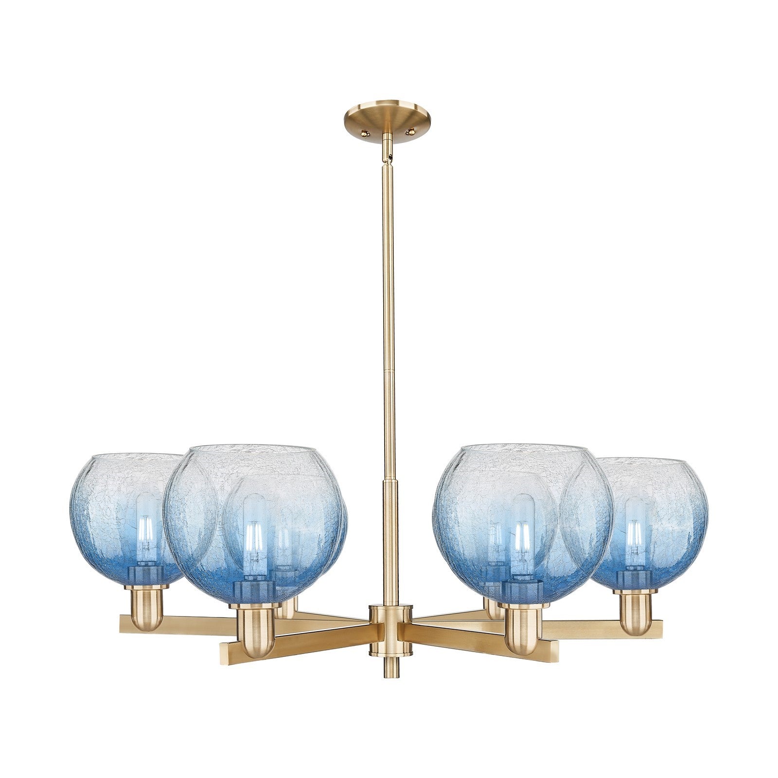 Innovations Brookhaven Globe 38in 6-Light Chandelier | Industrial Champagne Bronze Steel and Sapphire Blue Glass | Dining Room | Model 716-6CR-CB-G483-8SB