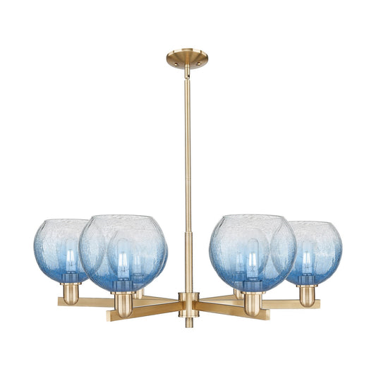 Innovations Brookhaven Globe 38in 6-Light Chandelier | Industrial Champagne Bronze Steel and Sapphire Blue Glass | Dining Room | Model 716-6CR-CB-G483-8SB