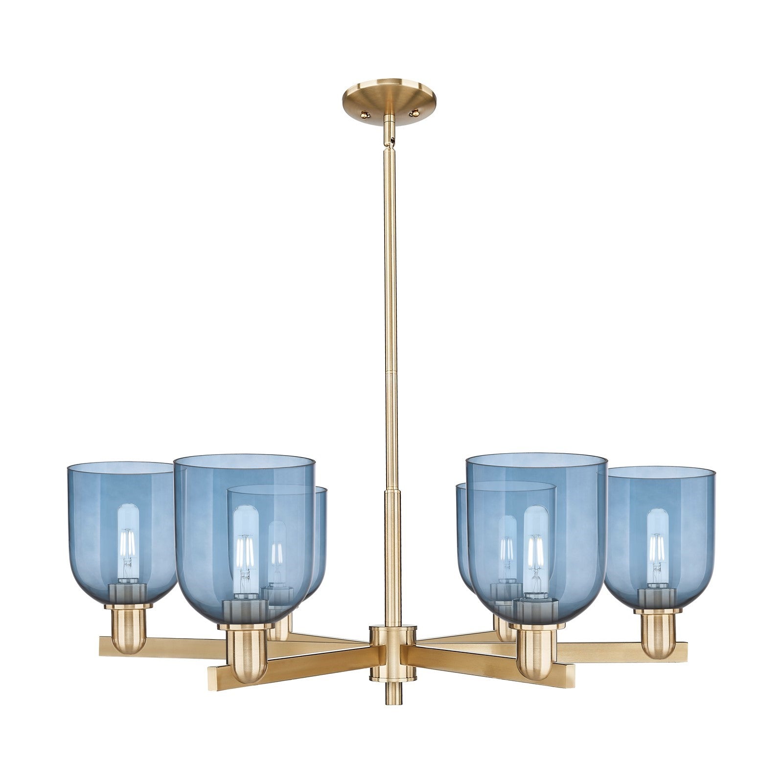 Innovations Bella 35in 6-Light Chandelier | Industrial Champagne Bronze Steel and Blue Glass | Living Room & Dining Room | Model 716-6CR-CB-G558-6BL