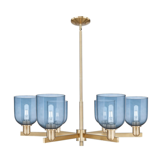 Innovations Bella 35in 6-Light Chandelier | Industrial Champagne Bronze Steel and Blue Glass | Living Room & Dining Room | Model 716-6CR-CB-G558-6BL