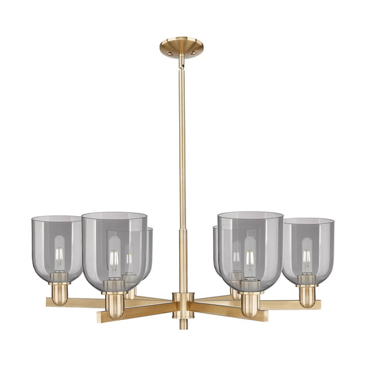 Innovations Bella 35in 6-Light Chandelier | Industrial Champagne Bronze Steel and Light Smoke Glass | Dining Room & Living | Model 716-6CR-CB-G558-6SM