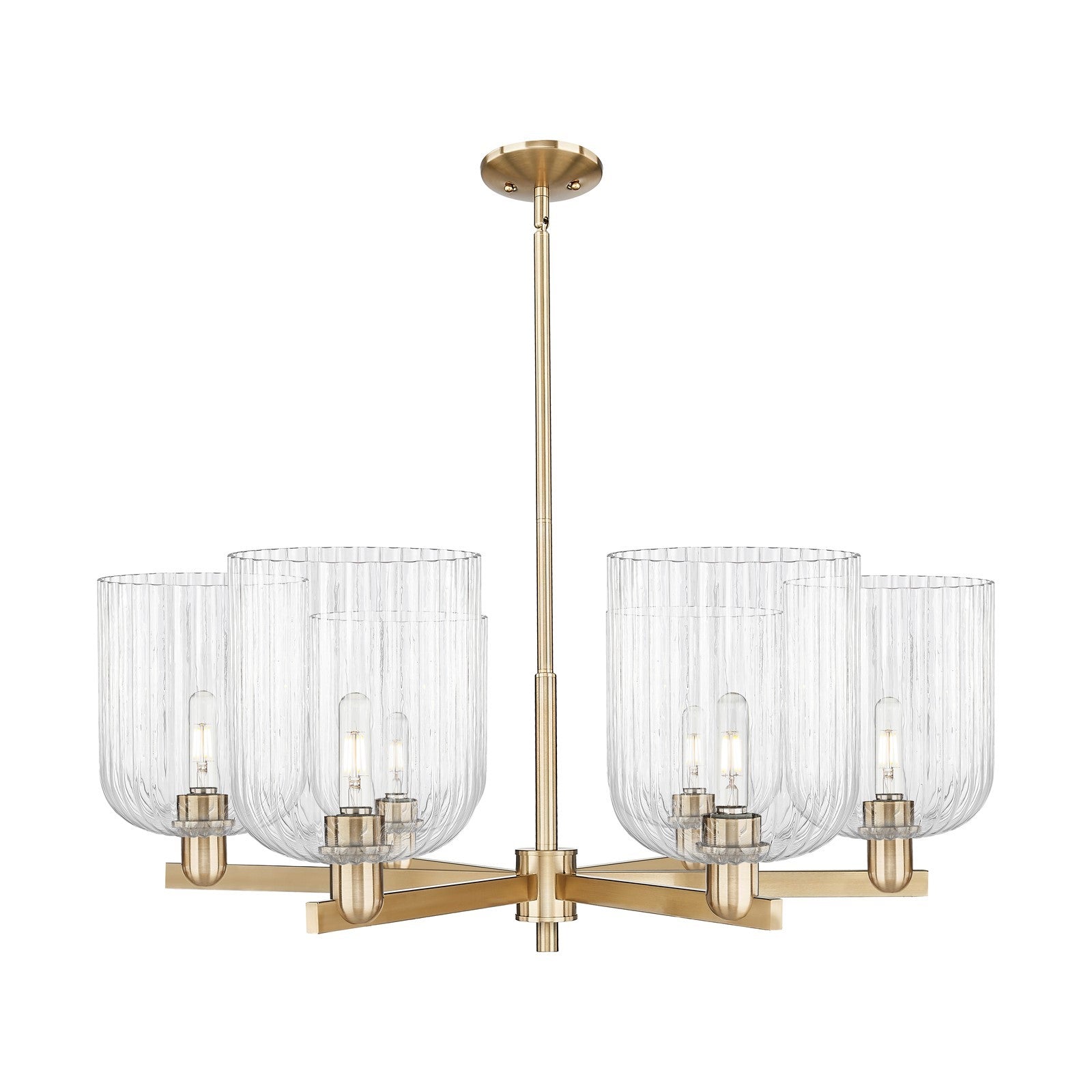 Innovations Bridal Veil 38in 6-Light Chandelier | Industrial Champagne Bronze Steel and Clear Ribbed Glass | Dining Room & | Model 716-6CR-CB-G559-8CL