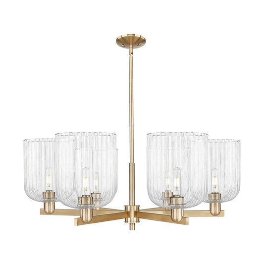 Innovations Bridal Veil 38in 6-Light Chandelier | Industrial Champagne Bronze Steel and Clear Ribbed Glass | Dining Room & | Model 716-6CR-CB-G559-8CL