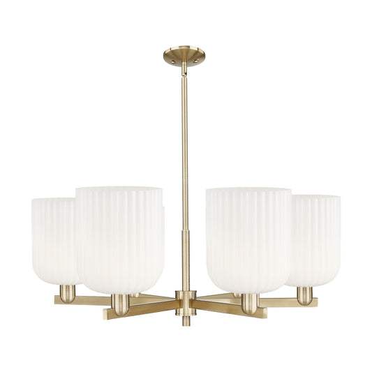 Innovations Bridal Veil 38in 6-Light Chandelier | Industrial Champagne Bronze Steel and Gloss White Ribbed Glass | Dining | Model 716-6CR-CB-G559-8GWH