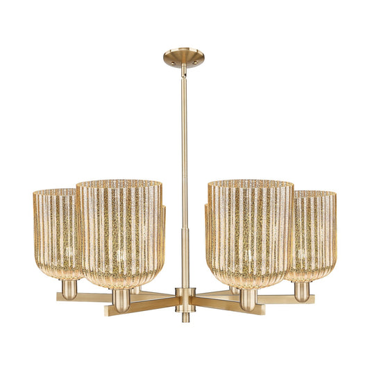 Innovations Bridal Veil 38in 6-Light Chandelier | Industrial Champagne Bronze Steel and Mercury Ribbed Glass | Dining Room & | Model 716-6CR-CB-G559-8ME