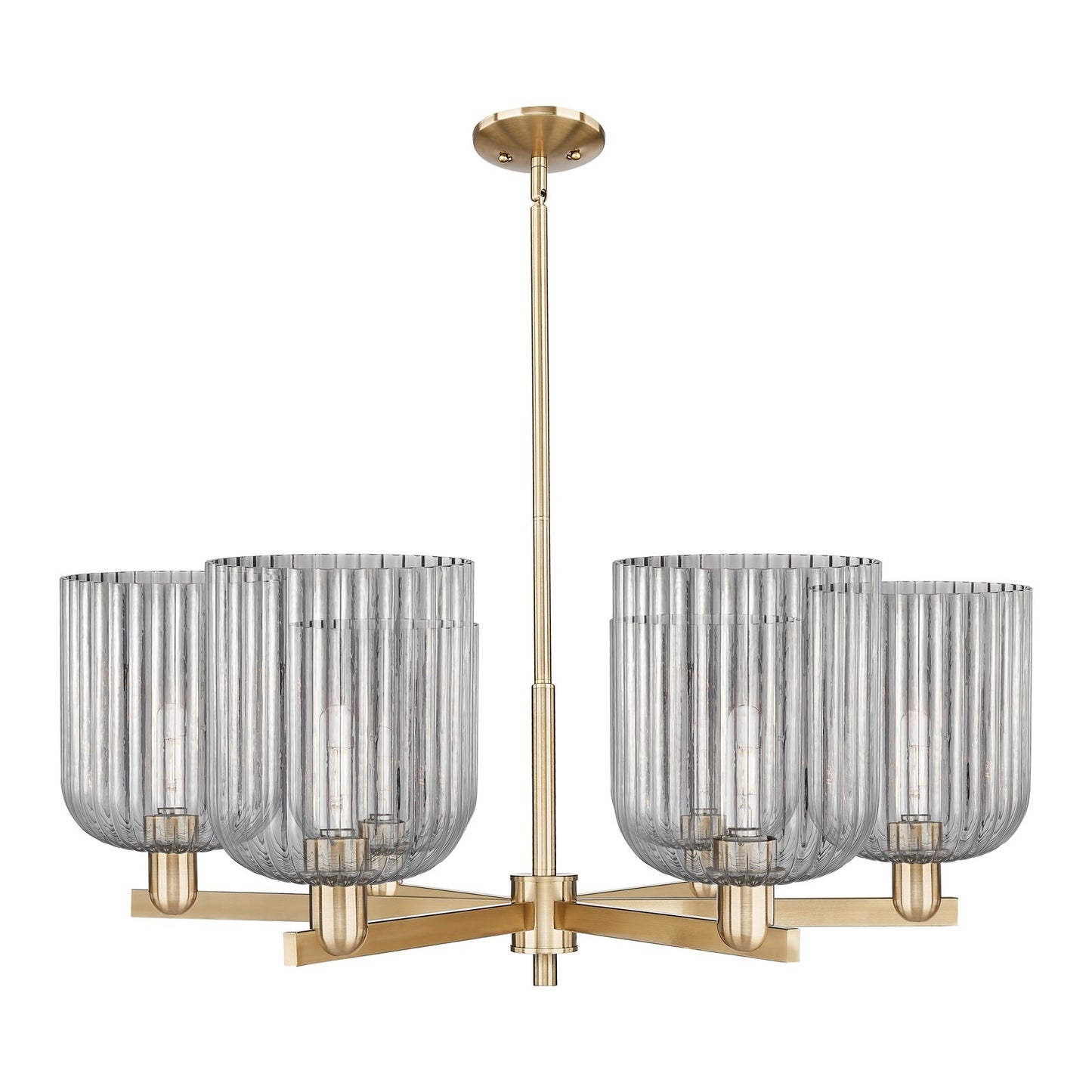 Innovations Bridal Veil 38in 6-Light Chandelier | Industrial Champagne Bronze Steel and Light Smoke Ribbed Glass | Dining Room | Model 716-6CR-CB-G559-8SM