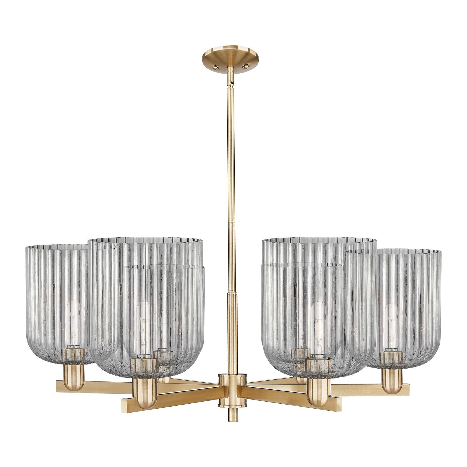 Innovations Bridal Veil 38in 6-Light Chandelier | Industrial Champagne Bronze Steel and Light Smoke Ribbed Glass | Dining Room | Model 716-6CR-CB-G559-8SM