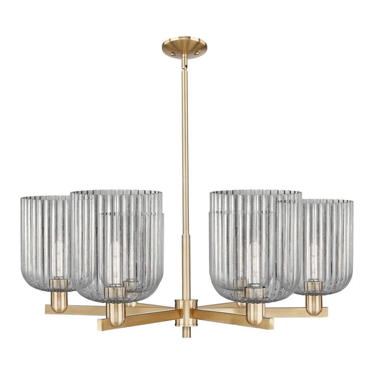 Innovations Bridal Veil 38in 6-Light Chandelier | Industrial Champagne Bronze Steel and Light Smoke Ribbed Glass | Dining Room | Model 716-6CR-CB-G559-8SM