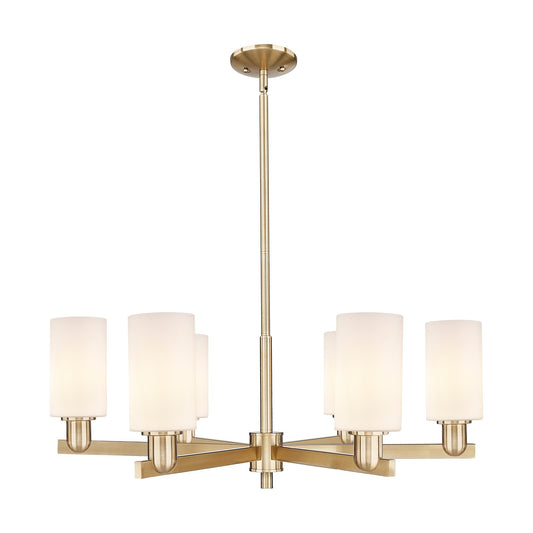 Innovations Clymer 34in 6-Light Chandelier | Industrial Champagne Bronze Steel and Matte White Glass | Dining Room & Kitchen | Model 716-6CR-CB-G801