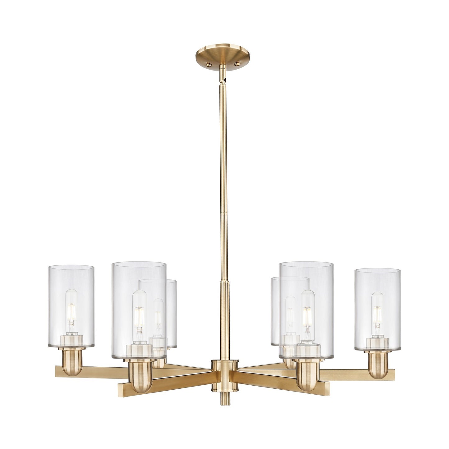 Innovations Clymer 34in 6-Light Chandelier | Industrial Champagne Bronze Steel and Clear Glass | Dining Room & Living Room | Model 716-6CR-CB-G802