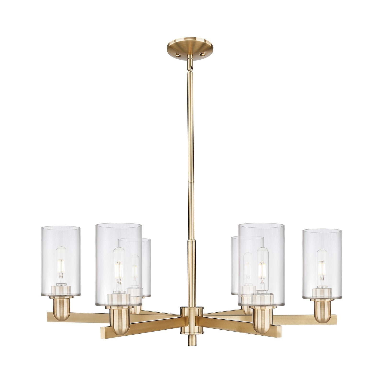 Innovations Clymer 34in 6-Light Chandelier | Industrial Champagne Bronze Steel and Clear Glass | Dining Room & Living Room | Model 716-6CR-CB-G802