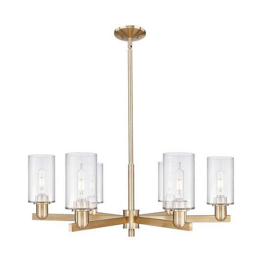 Innovations Clymer 34in 6-Light Chandelier | Industrial Champagne Bronze Steel and Clear Glass | Dining Room & Living Room | Model 716-6CR-CB-G802