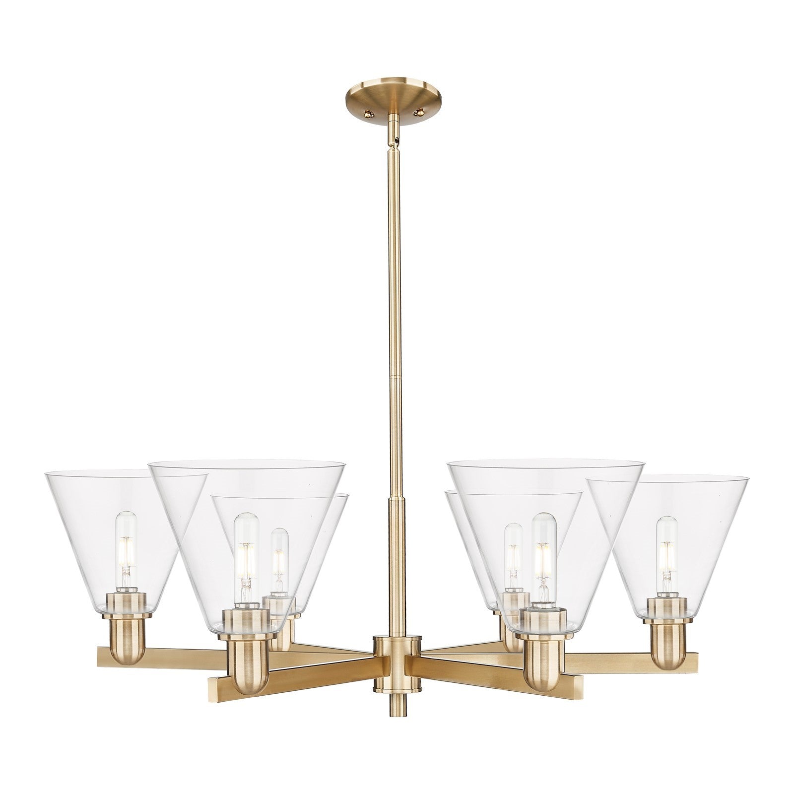 Innovations Berkshire Glass 38in 6-Light Chandelier | Industrial Champagne Bronze Steel and Clear Glass | Dining Room & Living | Model 716-6CR-CB-GBC-82