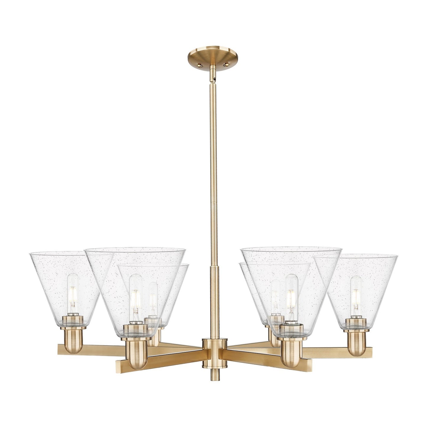Innovations Berkshire Glass 38in 6-Light Chandelier | Industrial Champagne Bronze Steel and Seedy Glass | Dining Room & Living | Model 716-6CR-CB-GBC-84