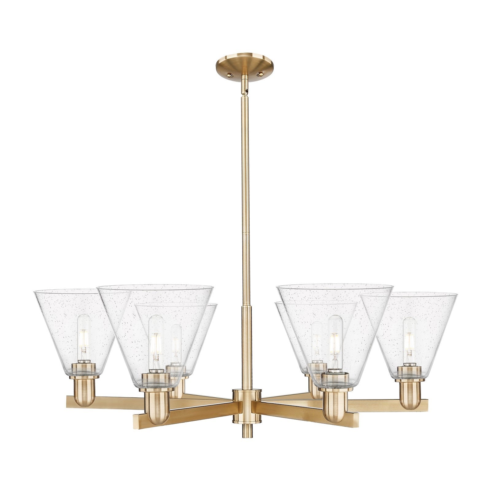 Innovations Berkshire Glass 38in 6-Light Chandelier | Industrial Champagne Bronze Steel and Seedy Glass | Dining Room & Living | Model 716-6CR-CB-GBC-84