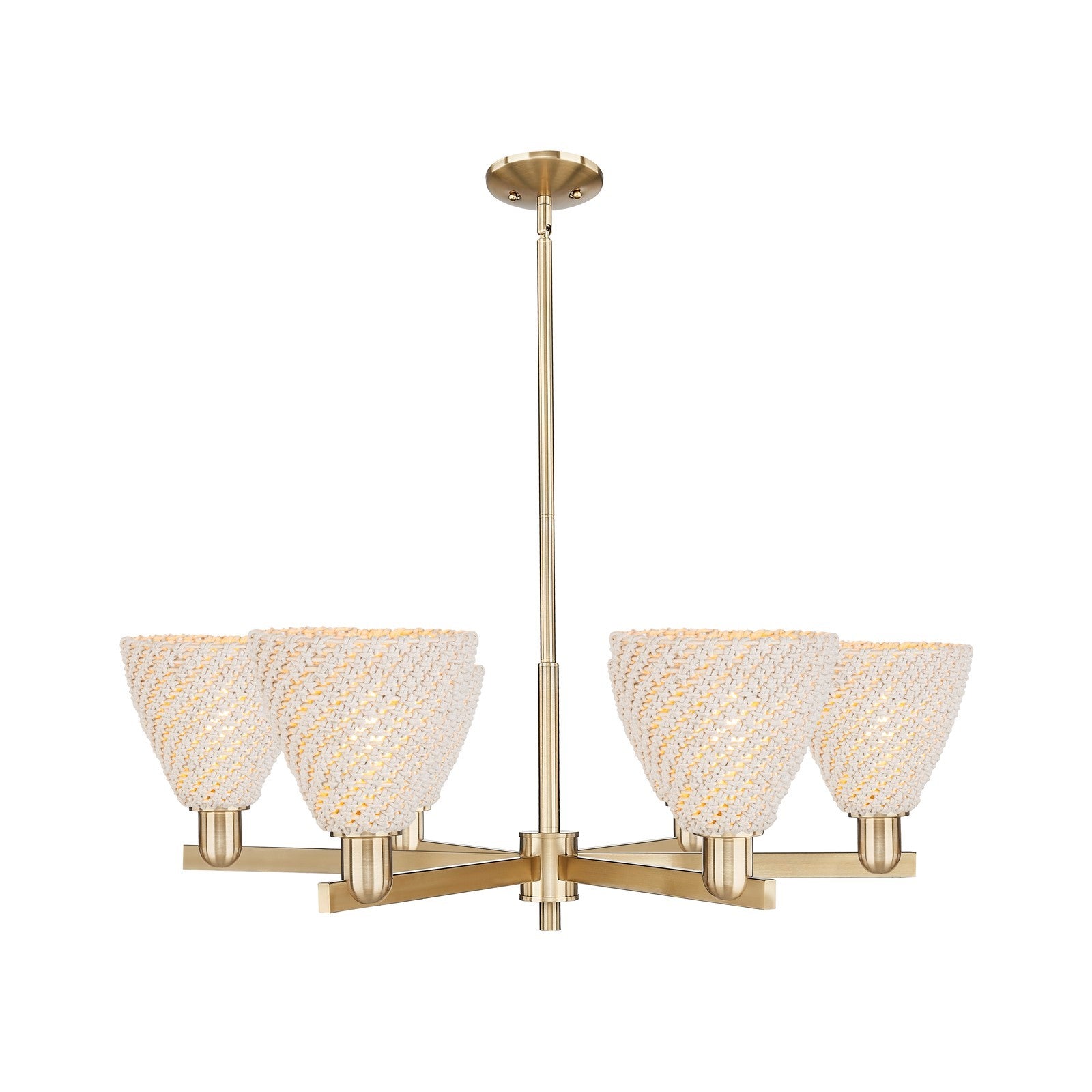 Innovations Bristol Natural 37in 6-Light Chandelier | Farmhouse Champagne Bronze Steel and Natural Fiber Dome Shade | Dining | Model 716-6CR-CB-NBD-75-NAT