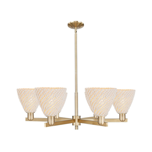Innovations Bristol Natural 37in 6-Light Chandelier | Farmhouse Champagne Bronze Steel and Natural Fiber Dome Shade | Dining | Model 716-6CR-CB-NBD-75-NAT