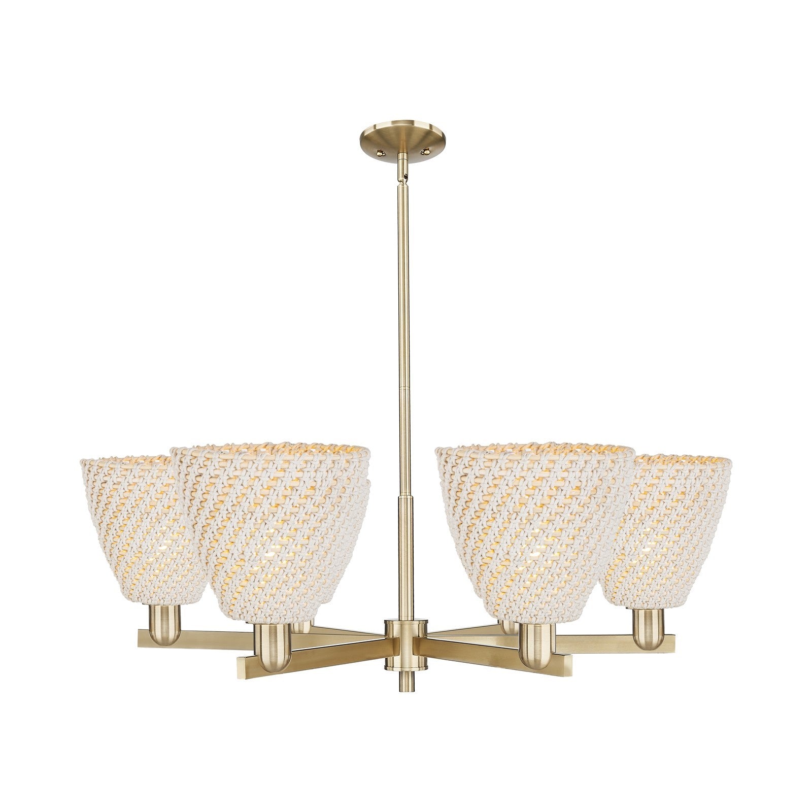 Innovations Bristol Natural 39in 6-Light Chandelier | Industrial Champagne Bronze Steel and Natural Fiber Dome Shade | Dining | Model 716-6CR-CB-NBD-9-NAT