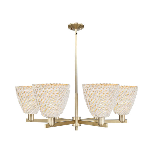 Innovations Bristol Natural 39in 6-Light Chandelier | Industrial Champagne Bronze Steel and Natural Fiber Dome Shade | Dining | Model 716-6CR-CB-NBD-9-NAT