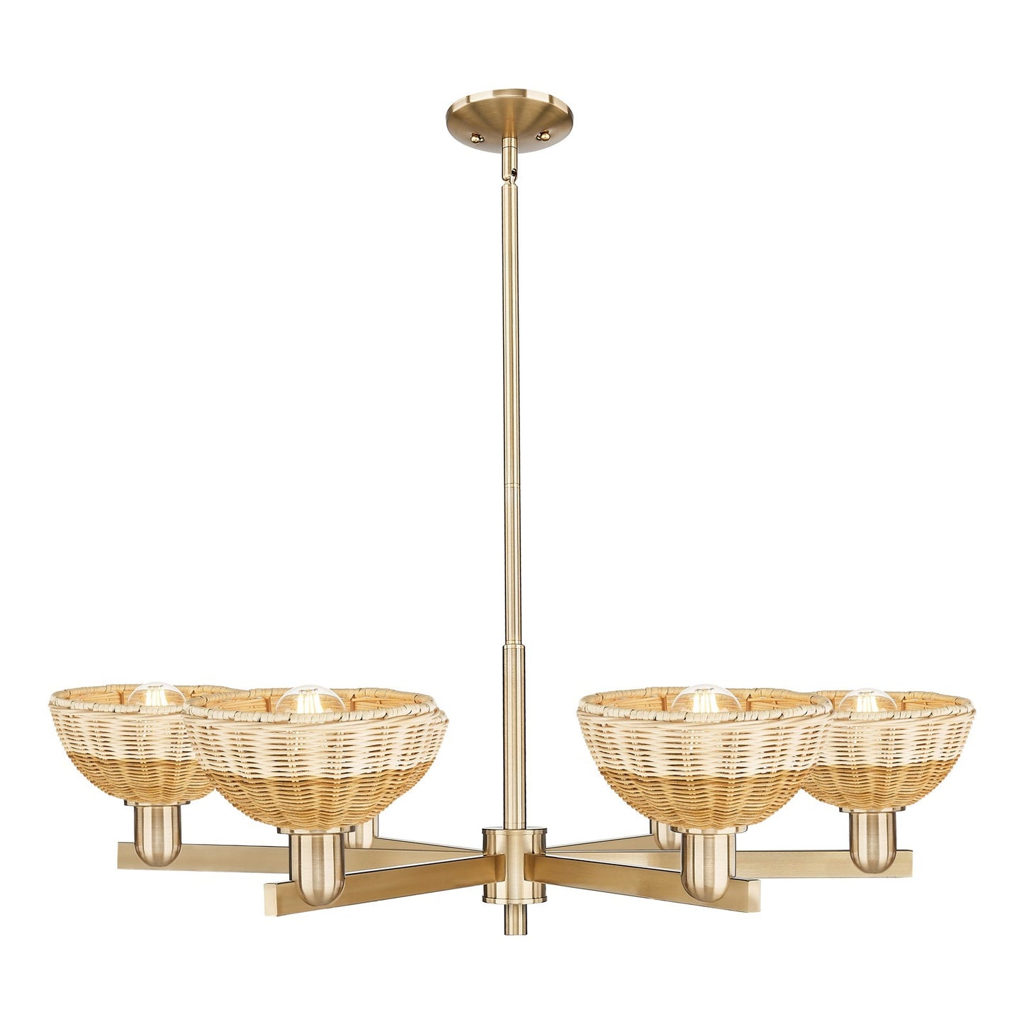 Innovations Natural Ballston Dome 37in 6-Light Chandelier | Farmhouse Champagne Bronze Steel and Natural Fiber Dome Shades | Model 716-6CR-CB-NBD2-75-NAT