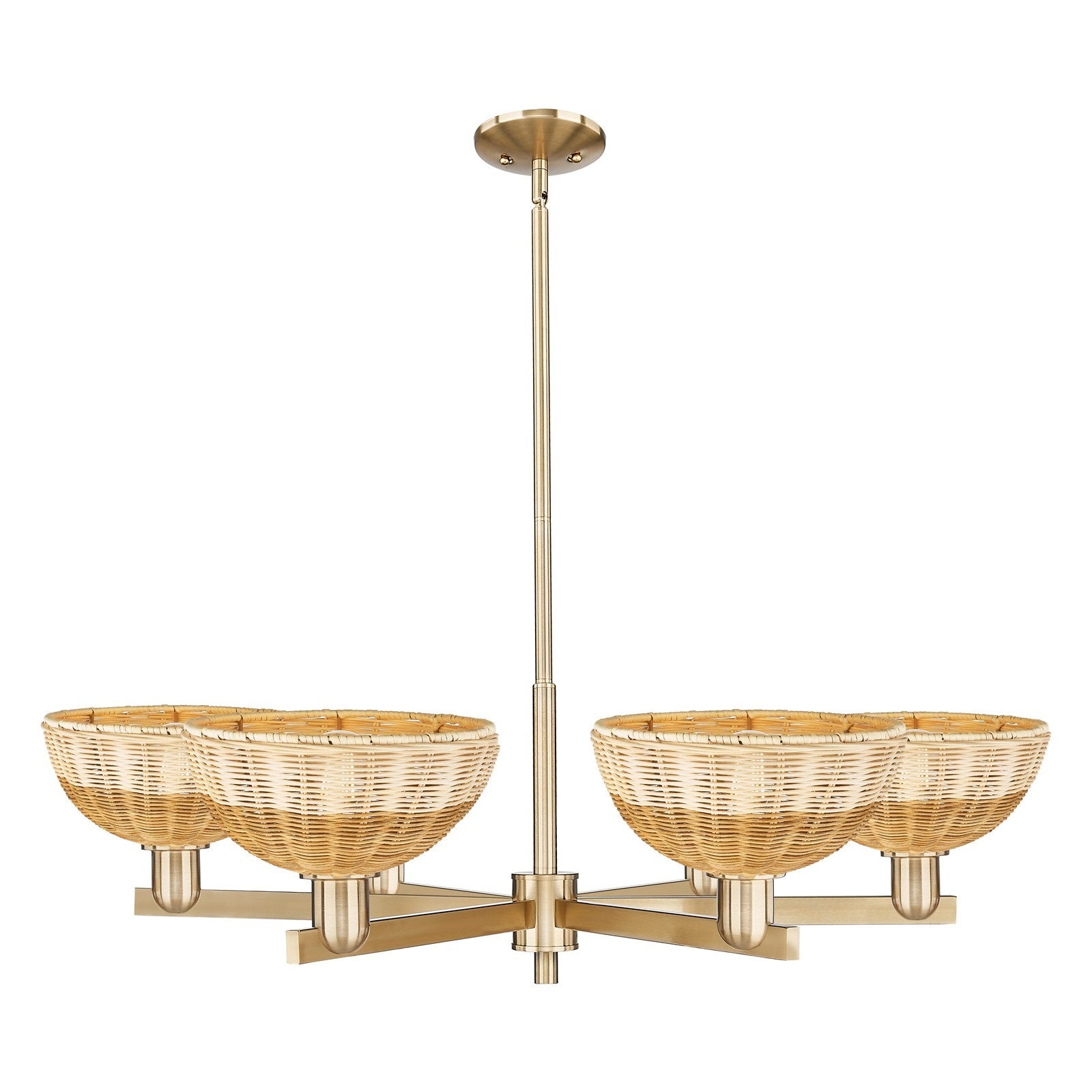 Innovations Bristol Natural II 39in 6-Light Chandelier | Industrial Champagne Bronze Steel and Natural Fiber Dome Shades | Model 716-6CR-CB-NBD2-9-NAT