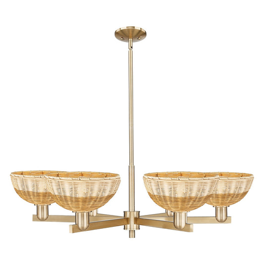 Innovations Bristol Natural II 39in 6-Light Chandelier | Industrial Champagne Bronze Steel and Natural Fiber Dome Shades | Model 716-6CR-CB-NBD2-9-NAT