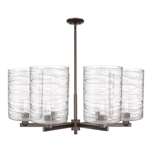 Innovations Cobbleskill 39in 6-Light Chandelier | Industrial Oil Rubbed Bronze Steel and Deco Swirl Glass | Dining Room & | Model 716-6CR-OB-G1113-L