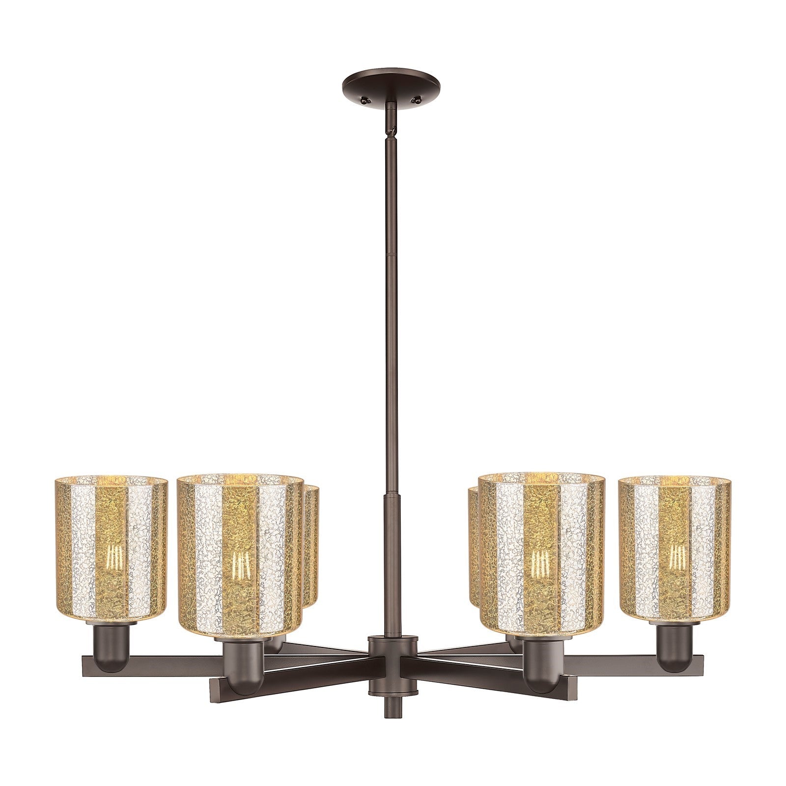 Innovations Cobbleskill 35in 6-Light Chandelier | Industrial Oil Rubbed Bronze Steel and Mercury Glass Drum Shade | Dining Room & | Model 716-6CR-OB-G116