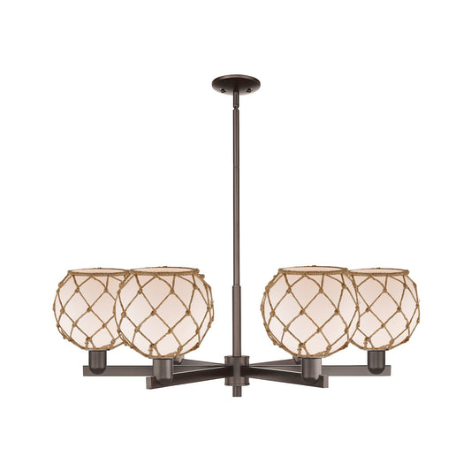 Innovations Farmhouse Rope 38in 6-Light Chandelier | Industrial Oil Rubbed Bronze Steel and White Frosted Glass with Brown | Model 716-6CR-OB-G121-8RB